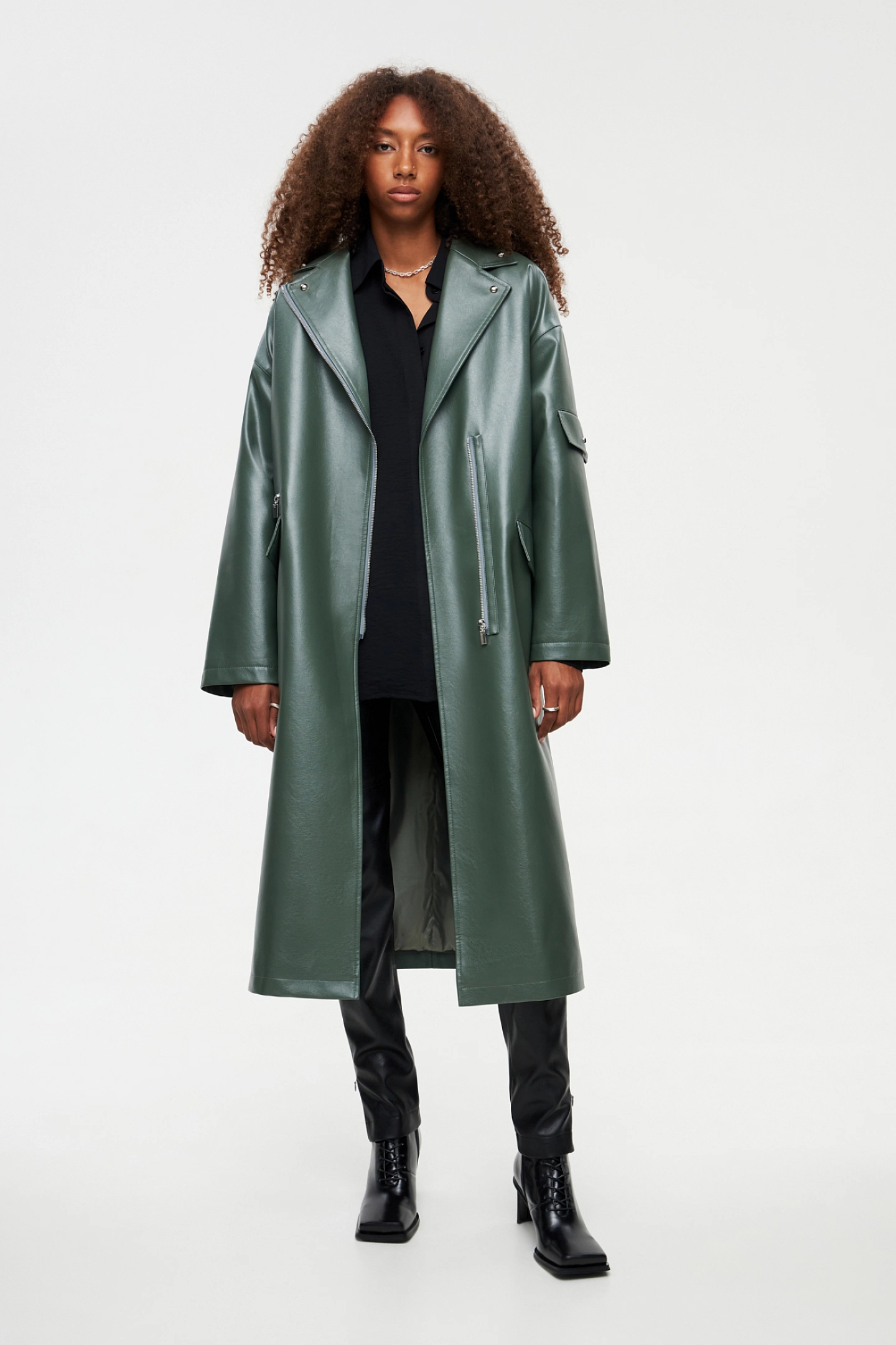 Warmed eco-leather coat
