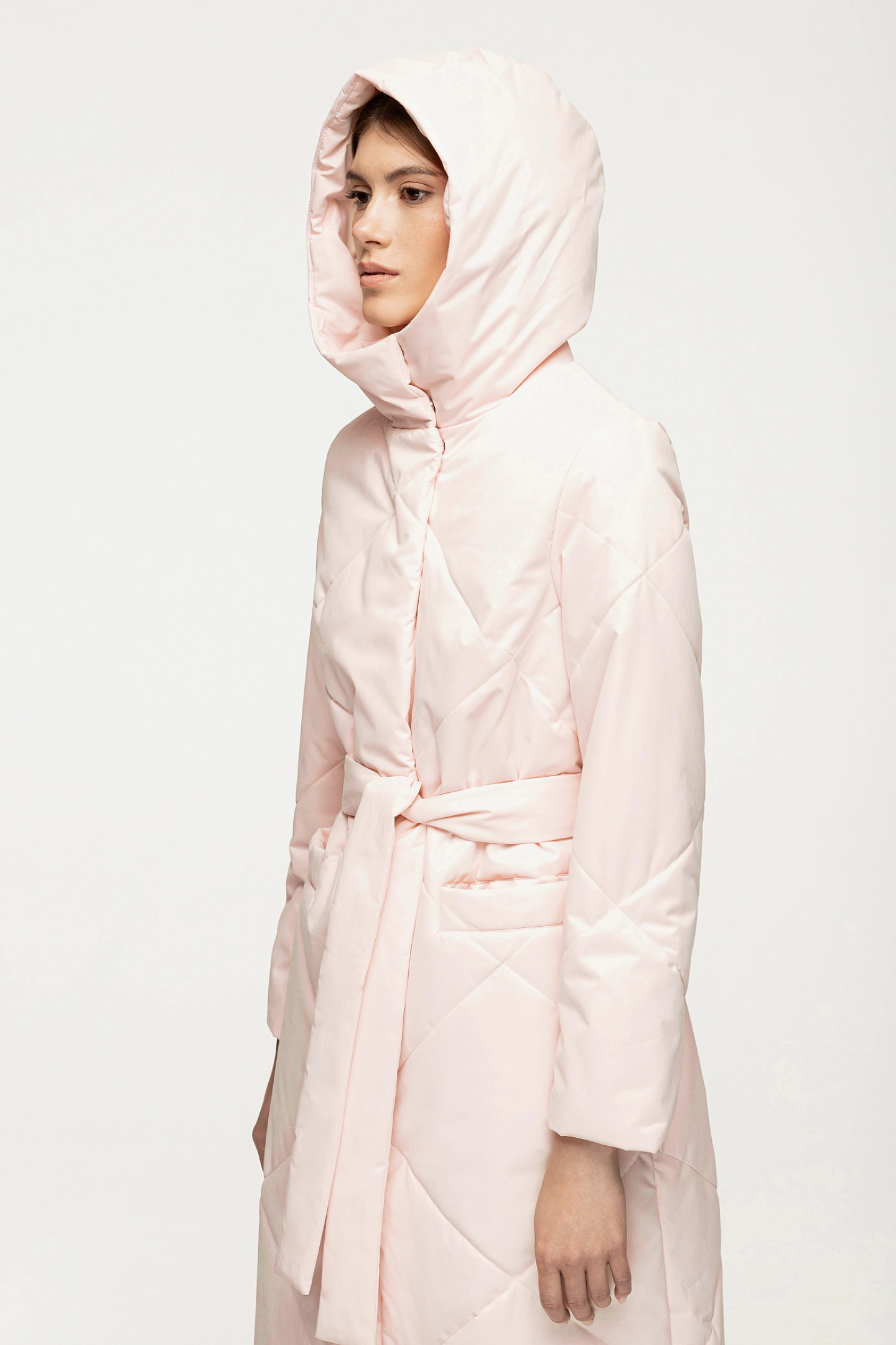 Hood straight quilted coat